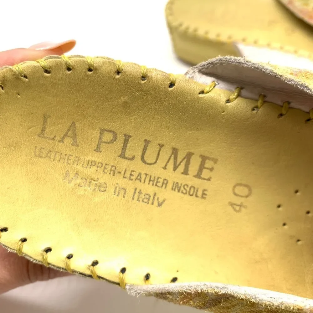 La Plume Floral Leather Yellow Slip on  Made in Italy Sandals Size 9 EUR 40 - Picture 11 of 13